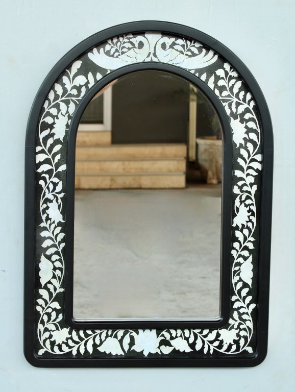 Wooden Black & White Arch Mirror